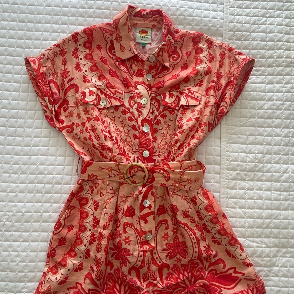 Farm Rio Jaipur Linen Print Romper with Belt - Picture 11 of 13